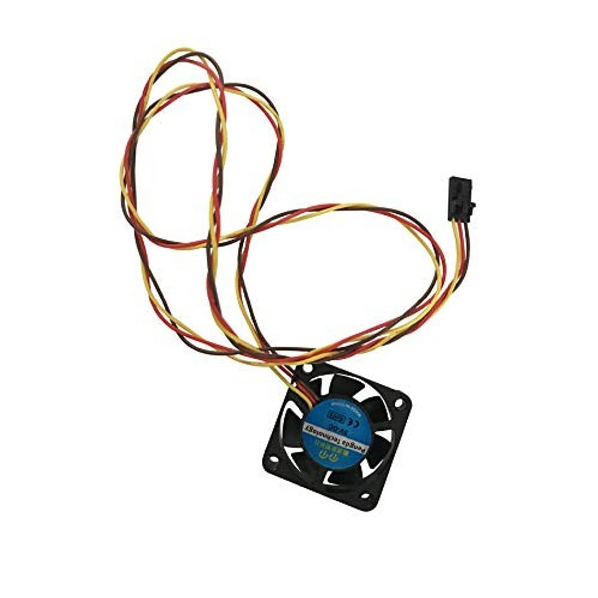 DC fan kit with black 3-wire connector and fan with blue center label