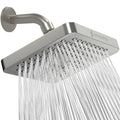 6-inch square rain shower head in brushed nickel with multiple spray nozzles