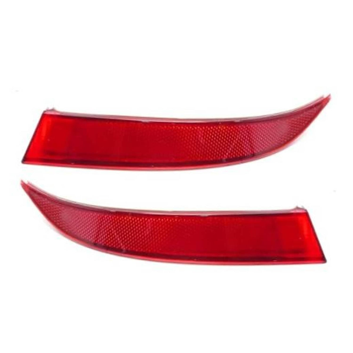 Set of two red rear bumper reflector lenses, curved with textured reflective surface