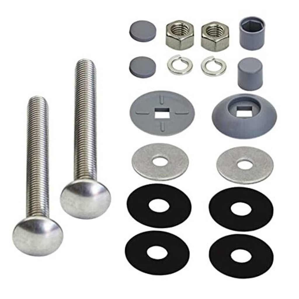 Residential diving board mounting kit set: stainless screws, nuts, washers, and black/gray gaskets