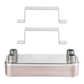 Brazed plate heat exchanger with mounting brackets and four threaded water ports