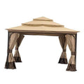 Tan three-tier patio canopy top cover with draped curtain sides