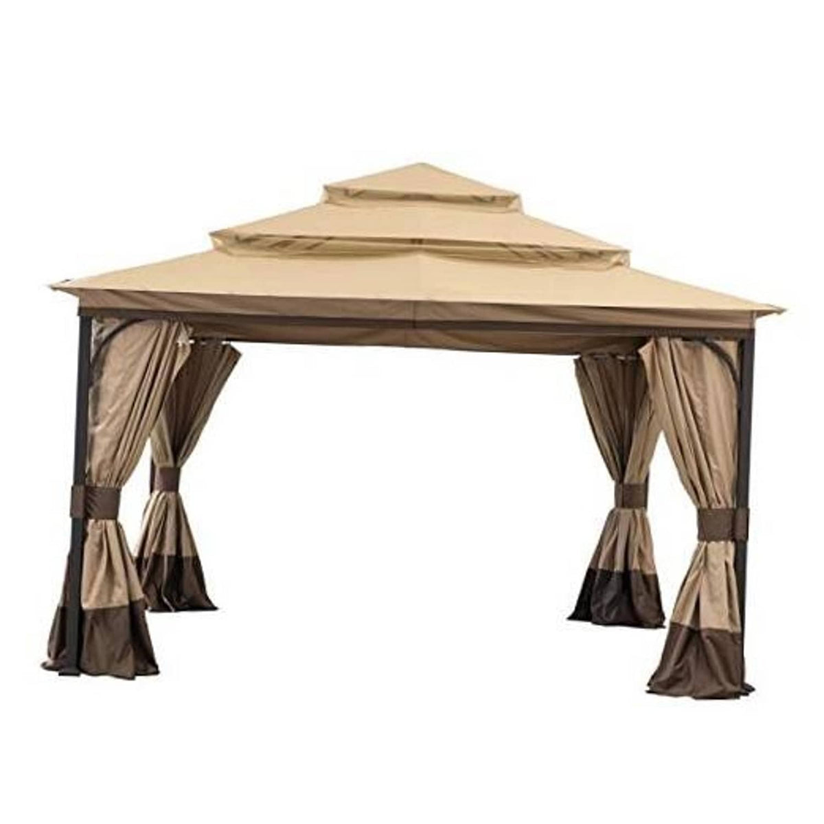 Tan three-tier patio canopy top cover with draped curtain sides