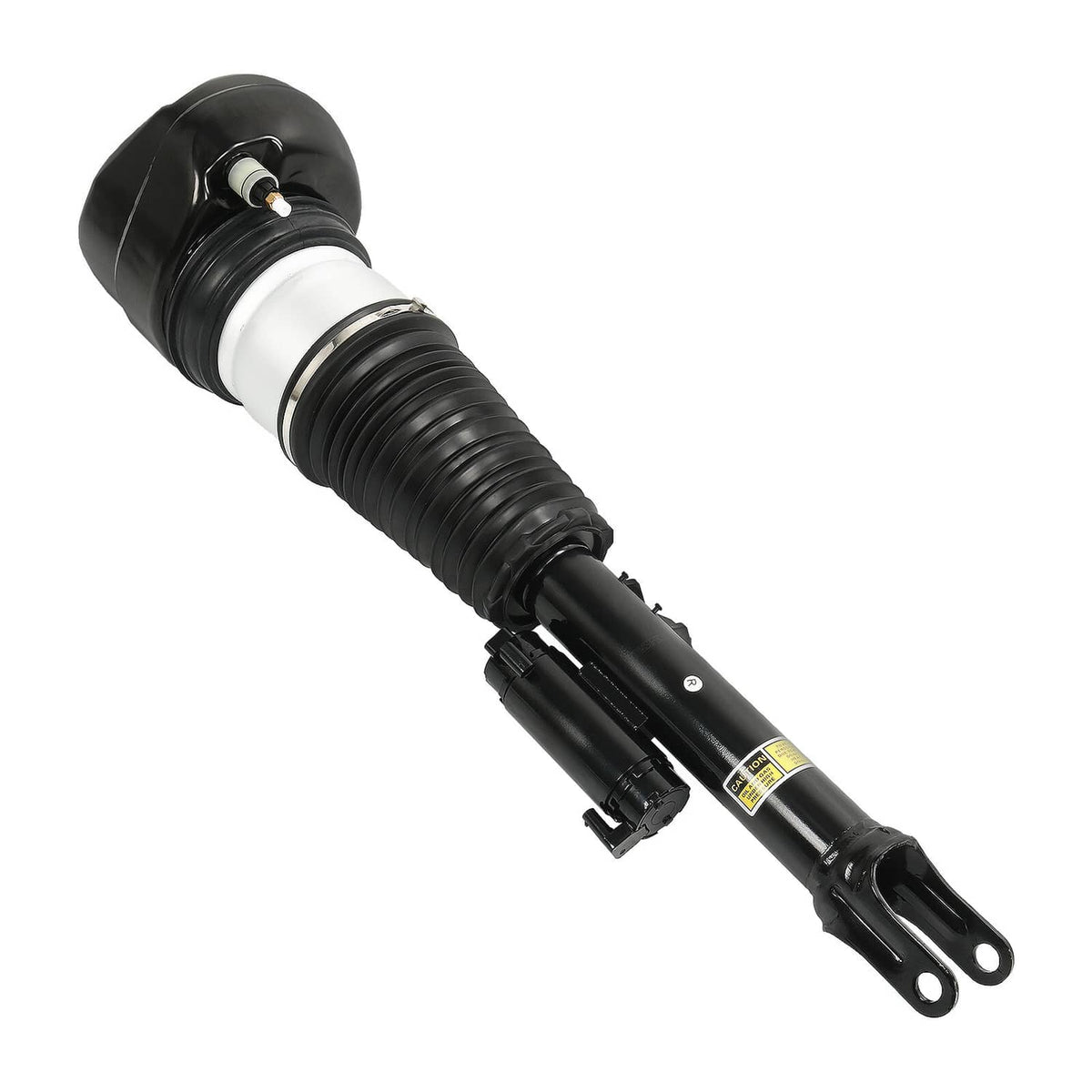 Front right air suspension shock strut with black spring and white sleeve