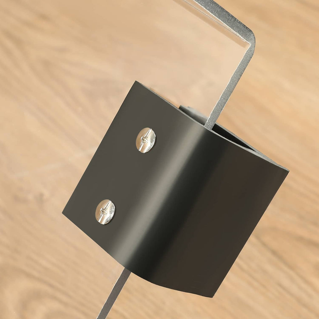 Black mounting bracket with screw fasteners for clear windshield frame