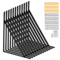 Triangular floating shelf bracket set of black steel with multiple hinged supports