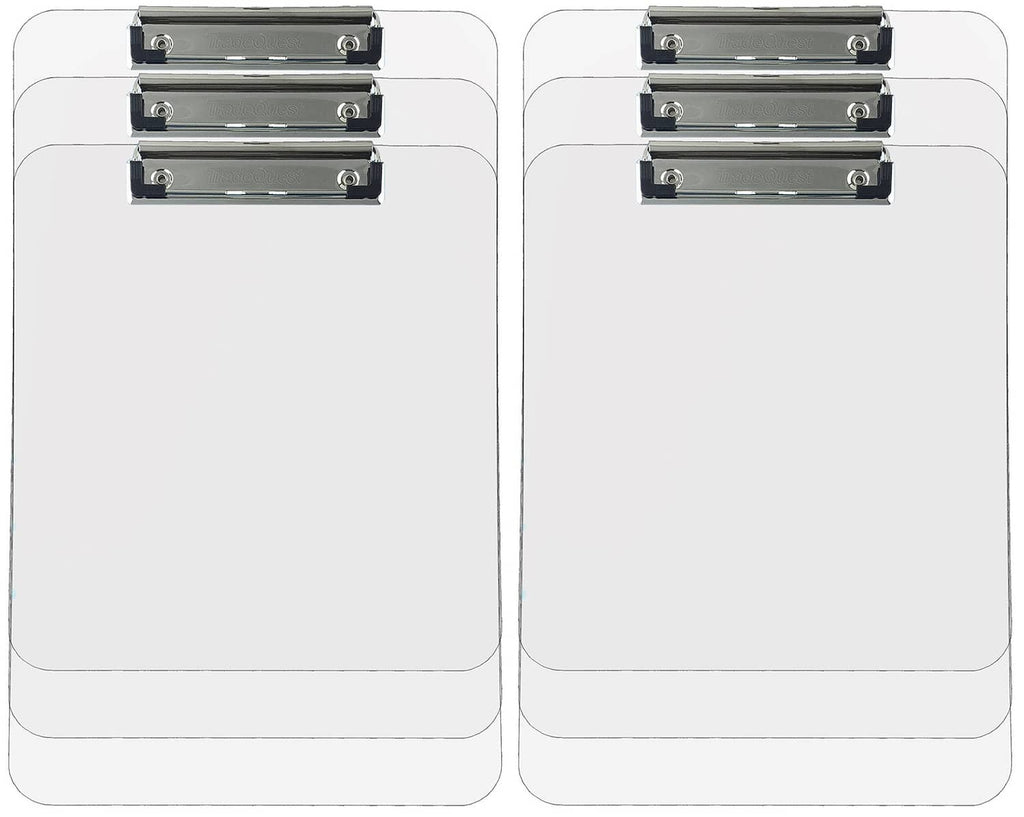 Clear plastic clipboard, letter size, low-profile metal clip; two boards shown
