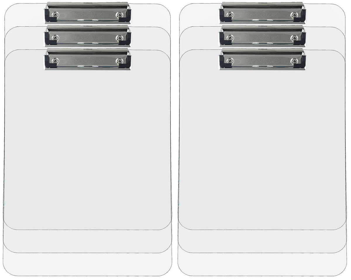 Clear plastic clipboard, letter size, low-profile metal clip; two boards shown