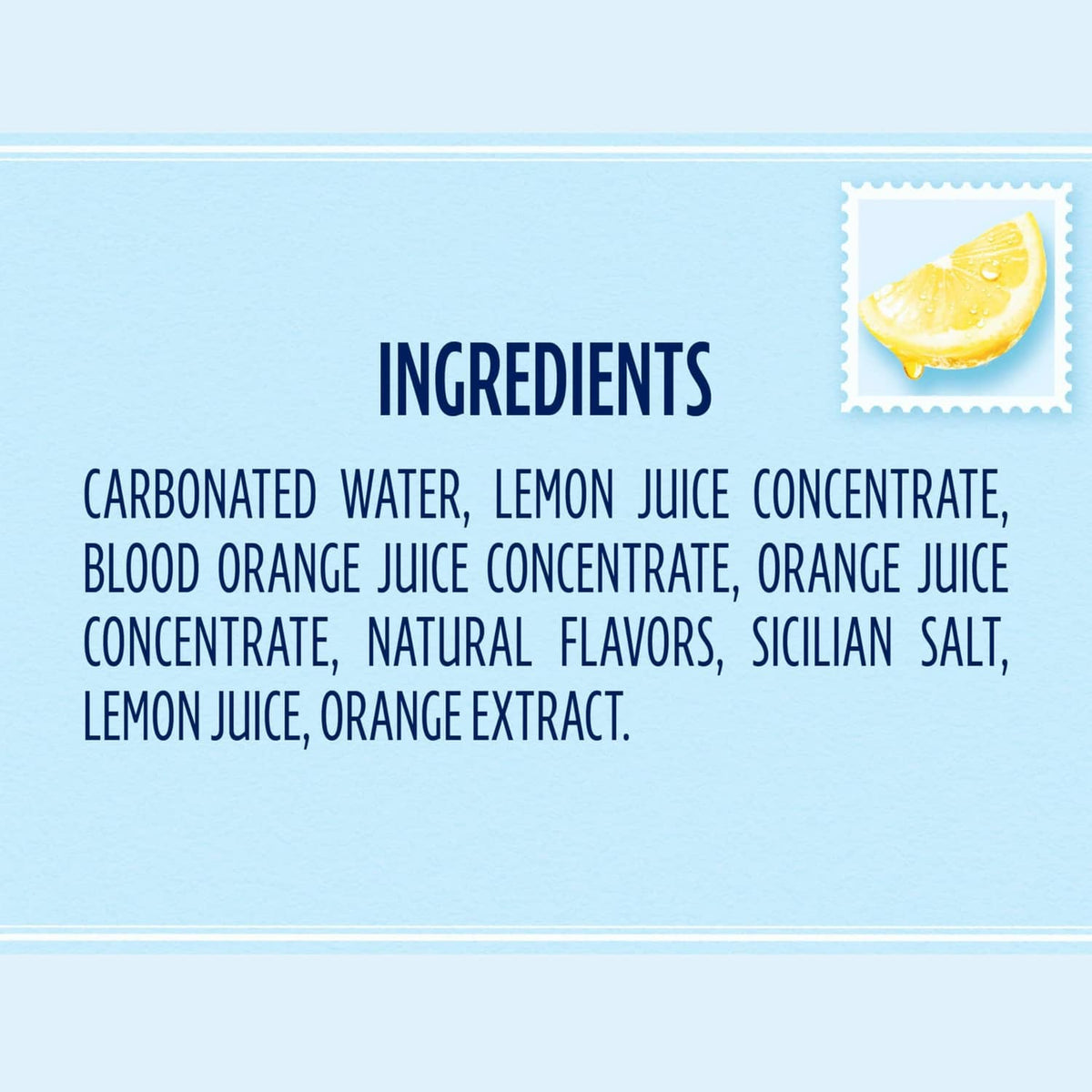 Ingredients label for limoncello flavored sparkling water with lemon and orange concentrates