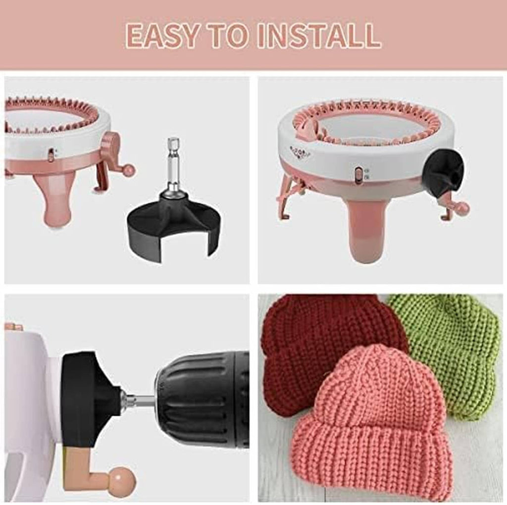 Knitting machine adapter installation set with black base and hex bit for tool use