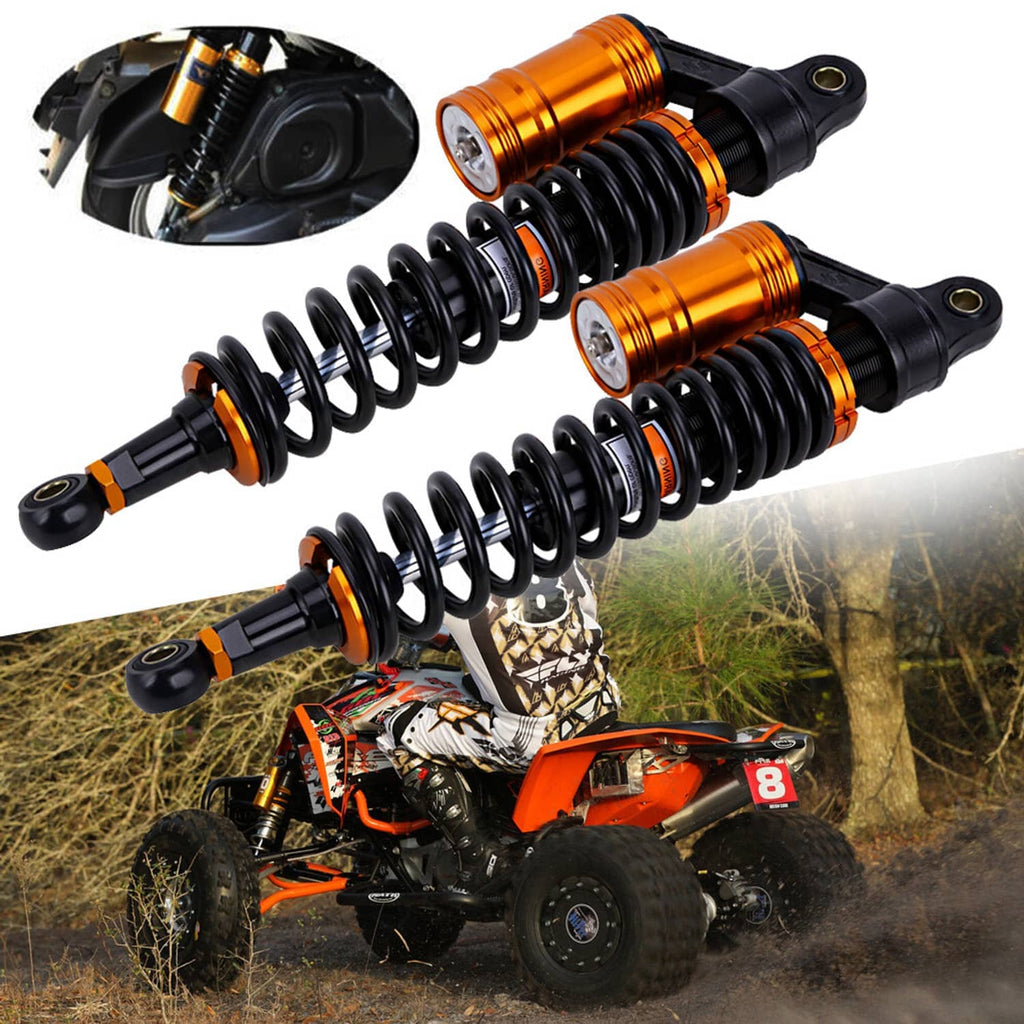 Pair of air shock absorbers with black coil springs and orange-gold damper cylinders