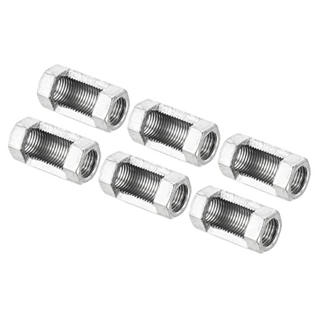Set of 6 zinc-plated hex coupling nuts with threaded holes for coupling