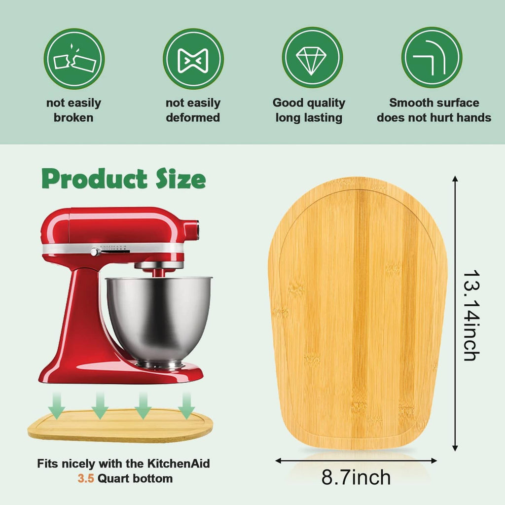 Natural bamboo mixer slider base mat sized for a 3.5-quart stand mixer