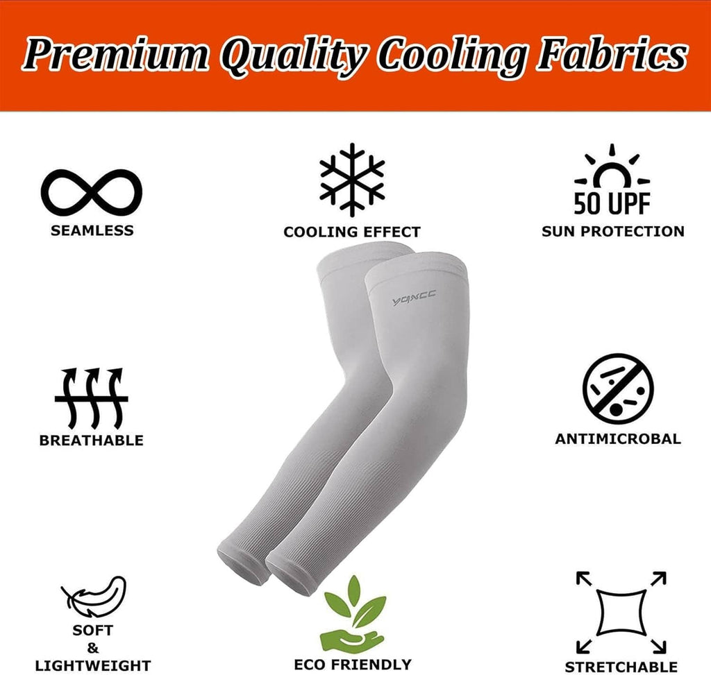 Gray seamless cooling arm sleeves with stretch, breathable and sun protection