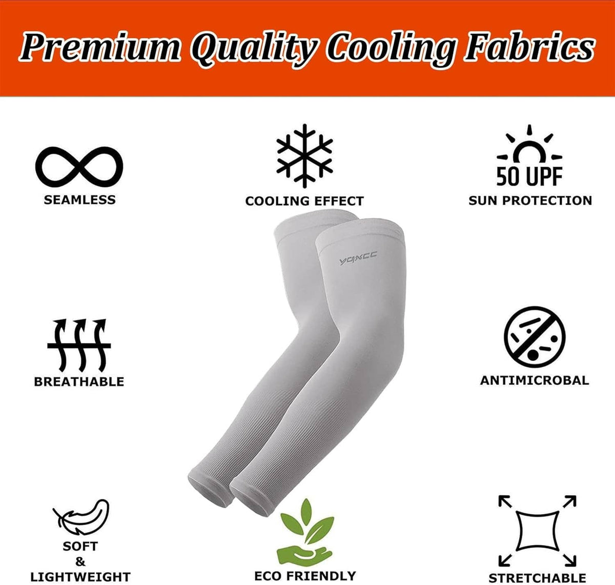 Gray seamless cooling arm sleeves with stretch, breathable and sun protection