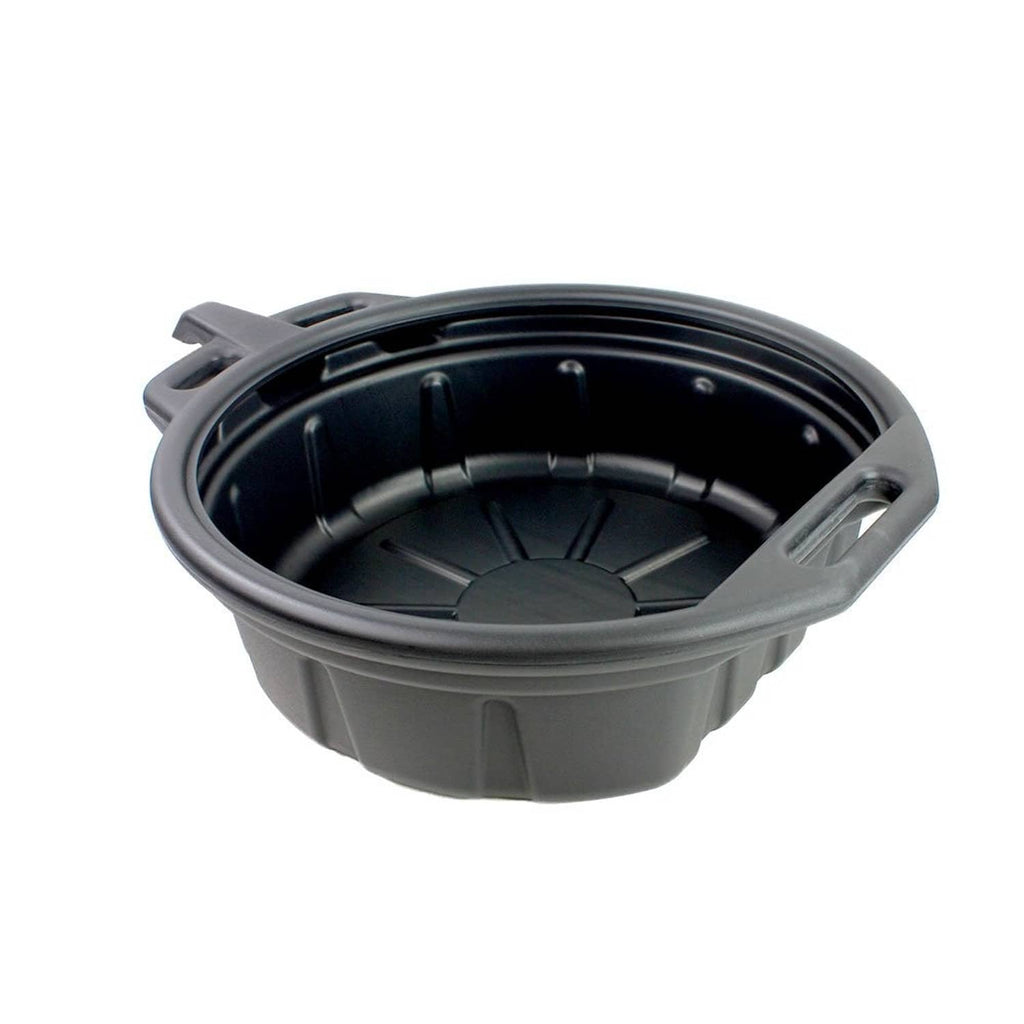 Portable oil drain pan with handles, anti-freeze plastic, black