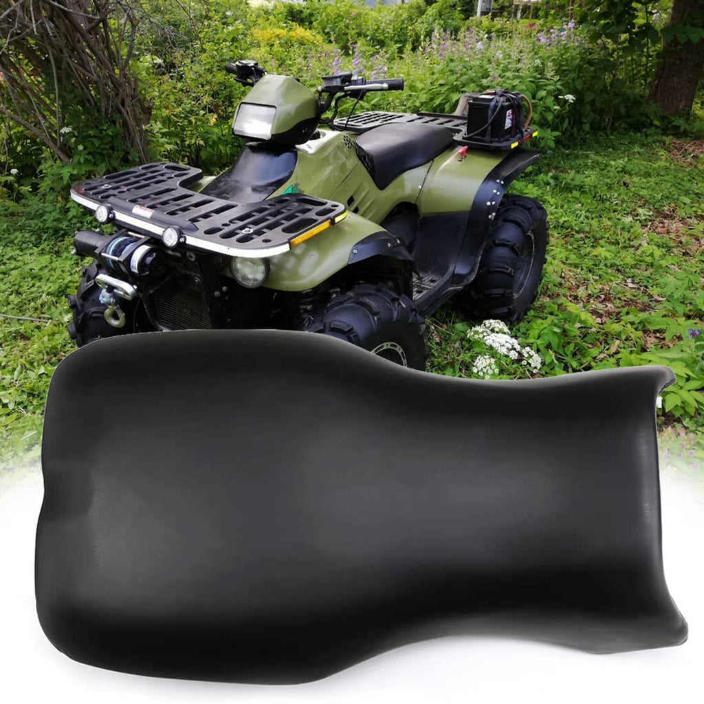 Black ATV seat cushion with smooth vinyl top and contoured edges