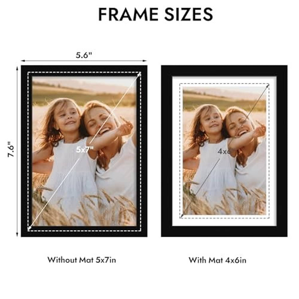 5x7 photo frame size diagram showing options with and without a mat insert