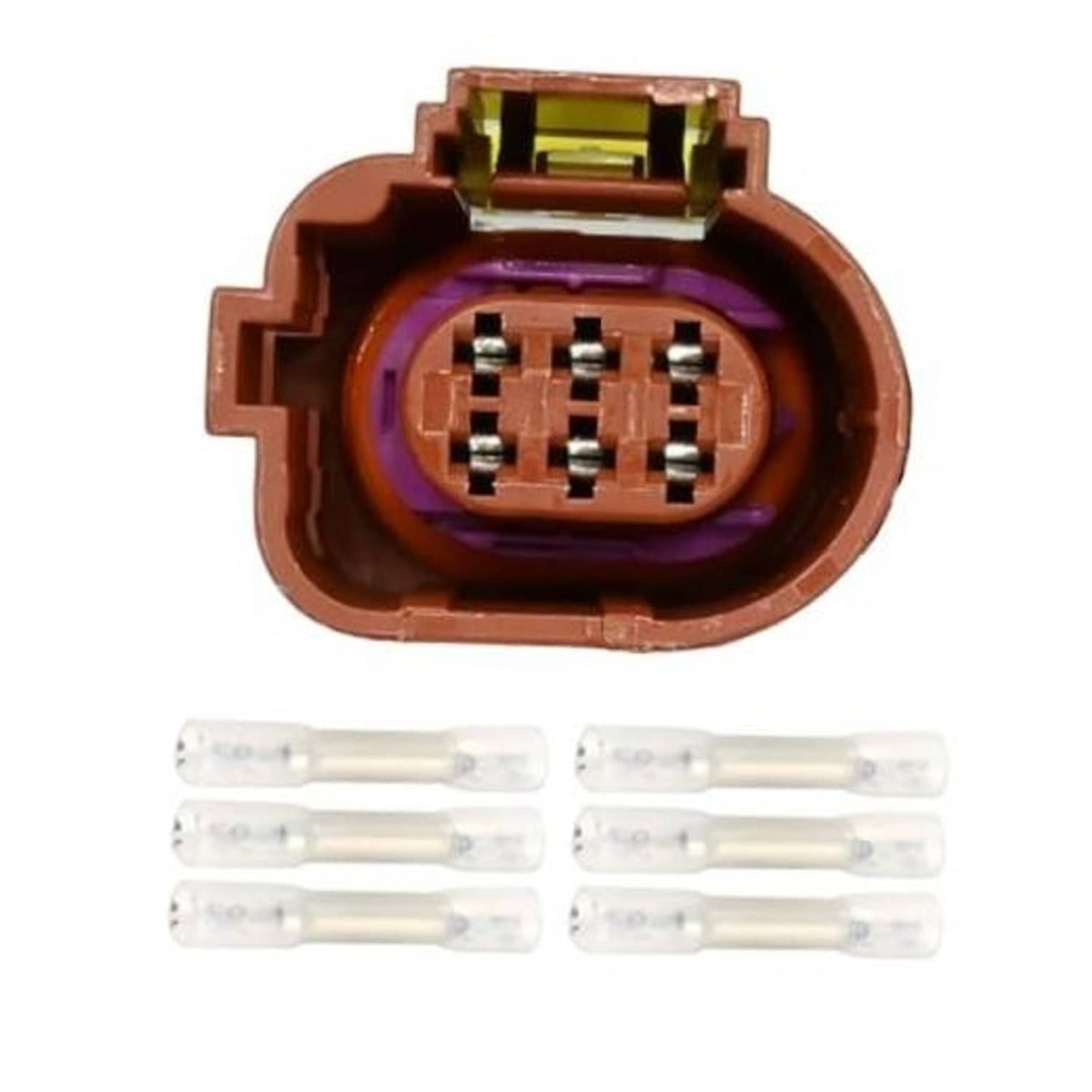 Electronic EGR valve connector plug with multi-pin terminals and brown housing