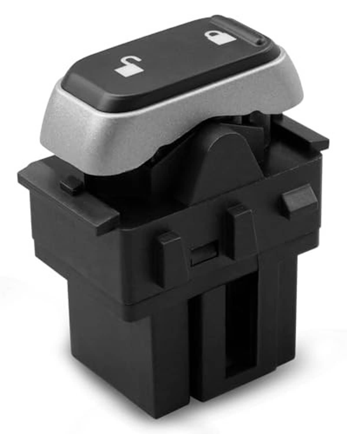 Power door lock and window switch assembly, black with gray top rocker and side tabs