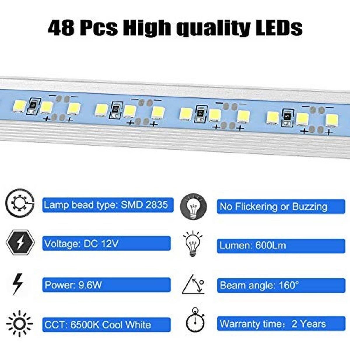 LED light bar strip with SMD circuit chips and blue electrical indicator pads
