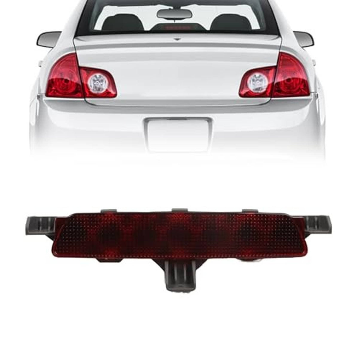 Third brake light stop lamp assembly with red lens and two side support arms.