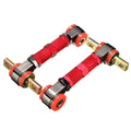 Adjustable rear camber control arm rod set with red anodized tube and metal end bushings.