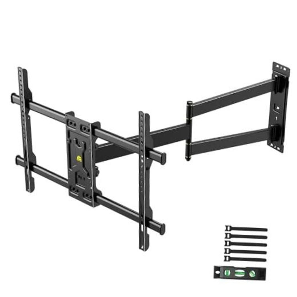 Black full-motion TV wall mount bracket for single stud with swivel arms