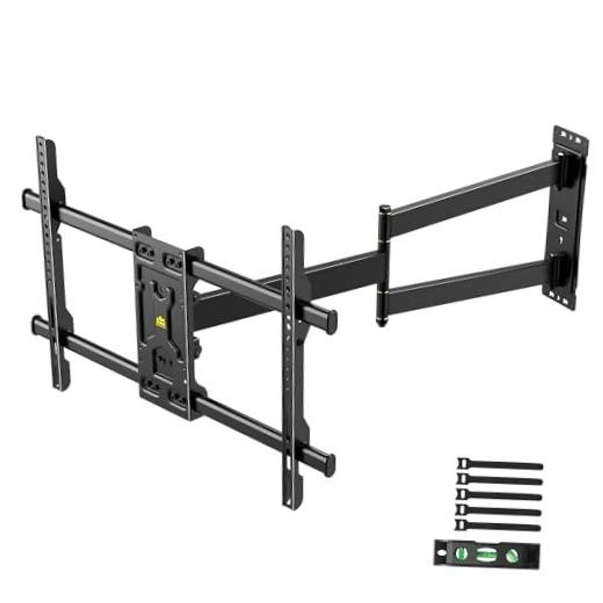 Black full-motion TV wall mount bracket for single stud with swivel arms