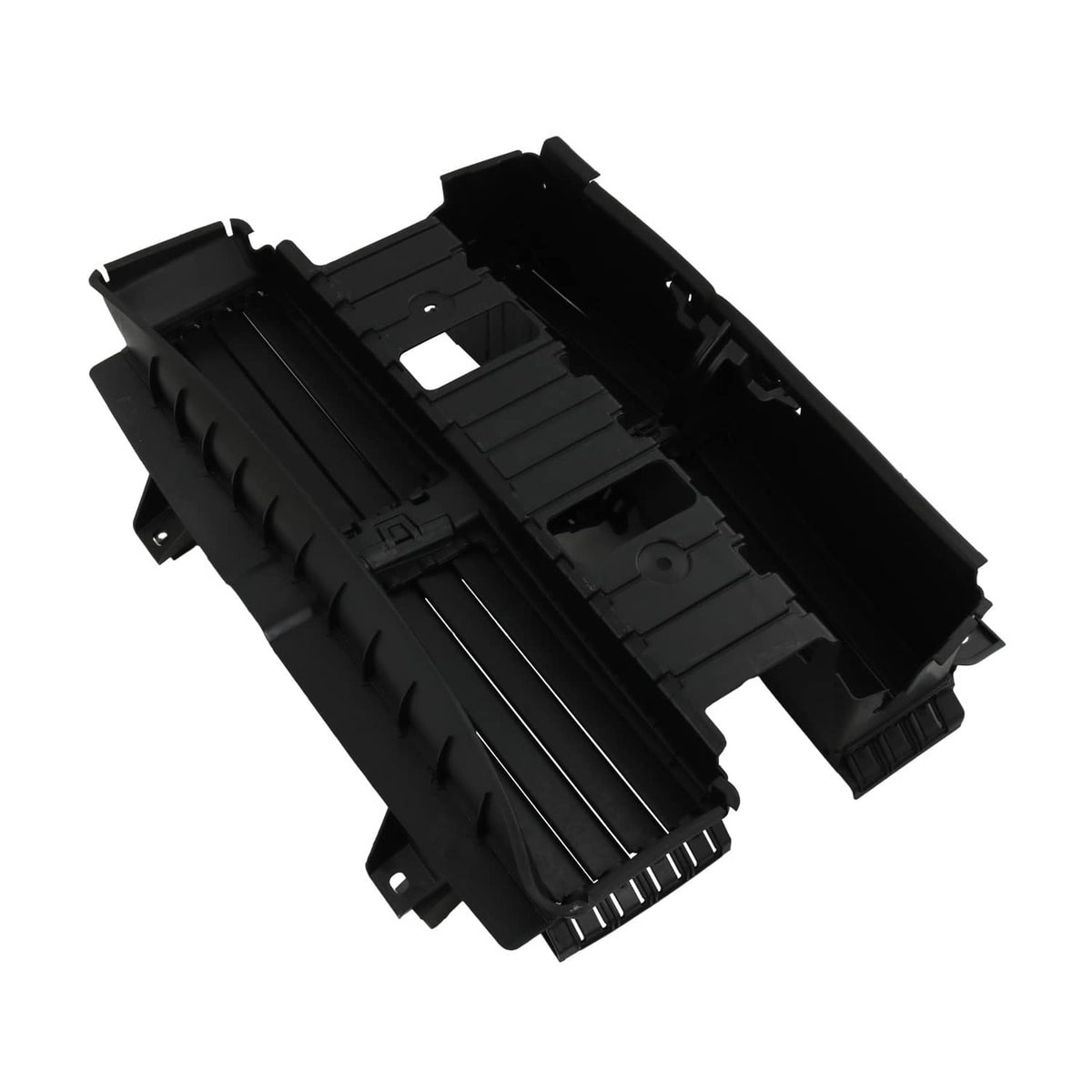 Radiator shutter assembly housing with motor, black plastic, inner vents and ribs