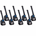 8pc fuel injector harness adapter pigtails with black braided wires and blue locking tabs