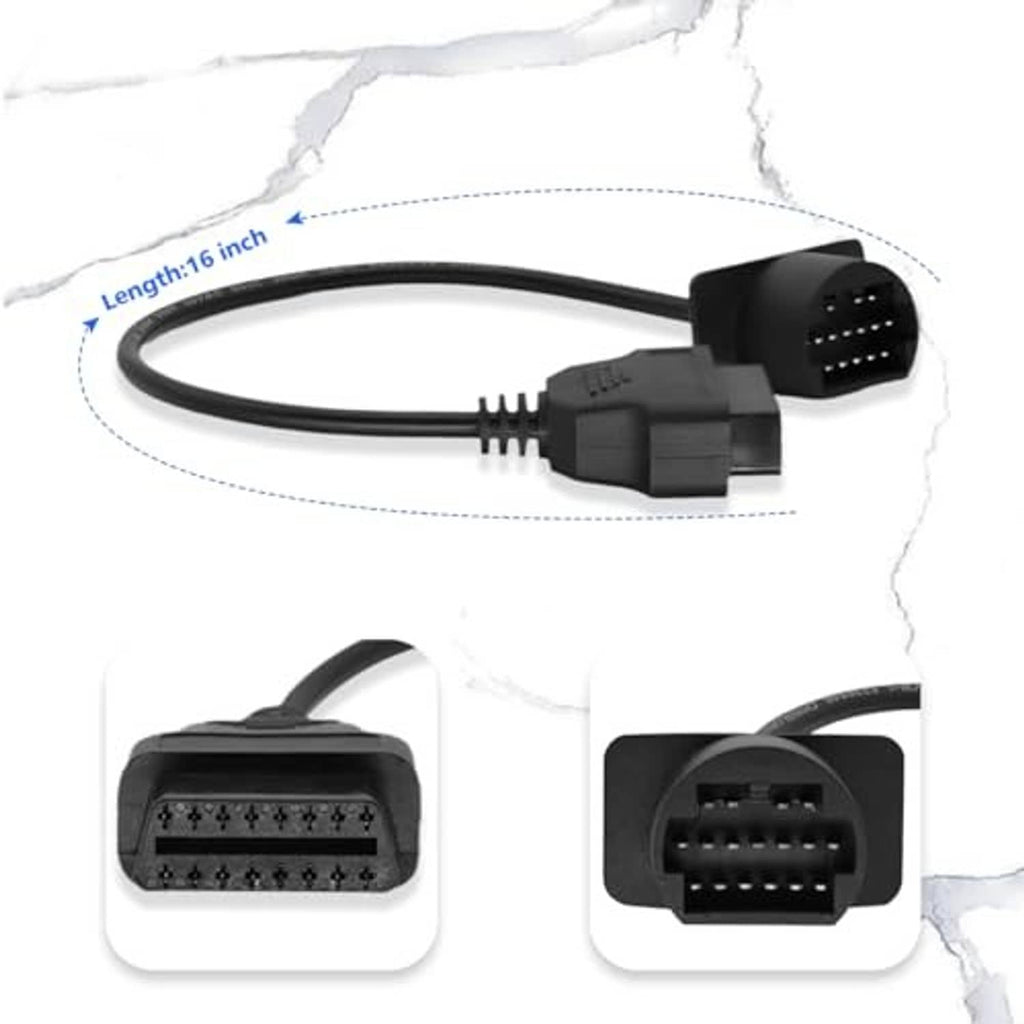 OBD adapter cable, 16-inch lead, black OBDII 16-pin to OBD1 17-pin connectors