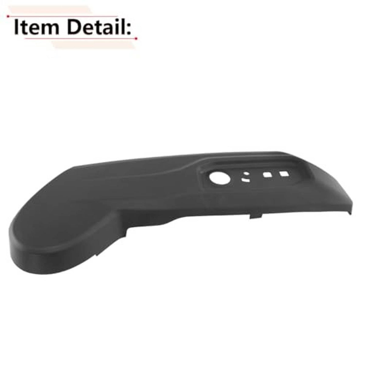 Driver side seat panel trim cover, dark matte with round opening and small rectangular slots