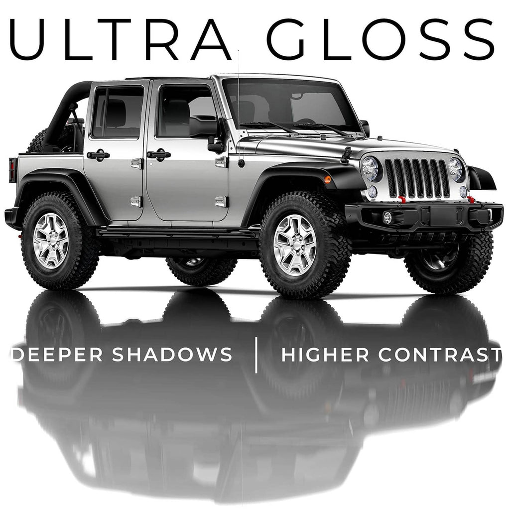 Silver metallic vinyl car wrap applied to a Jeep, high-contrast ultra gloss finish