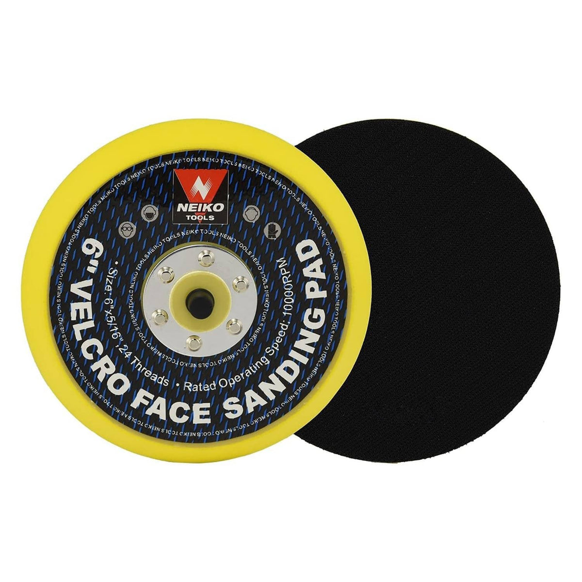 Pair of hook-and-loop sanding discs: yellow backed and black top