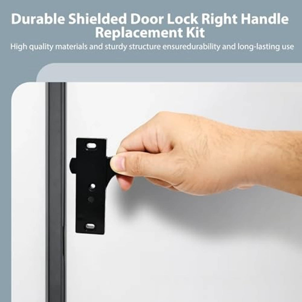Black RV screen door lock replacement handle with side plate, handheld