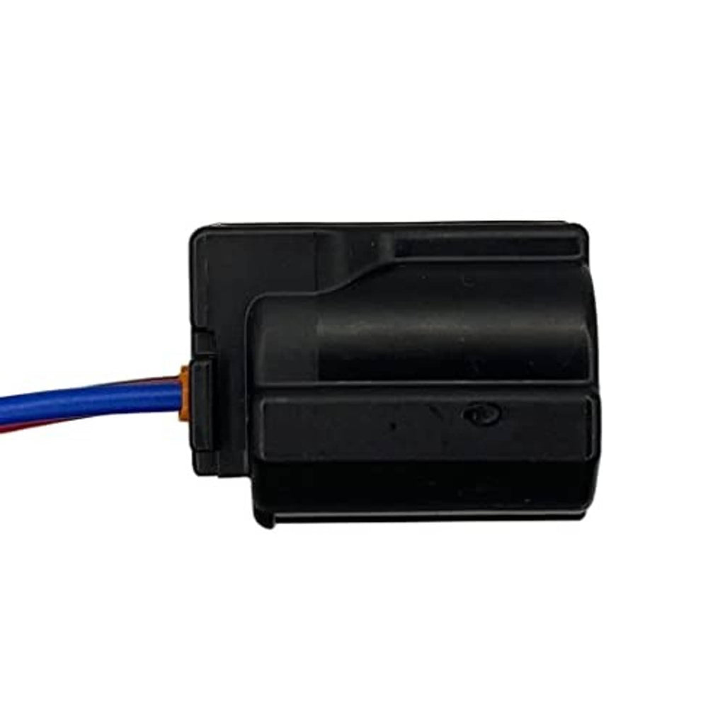 Camshaft sensor connector with short cable leads, black housing and blue wire