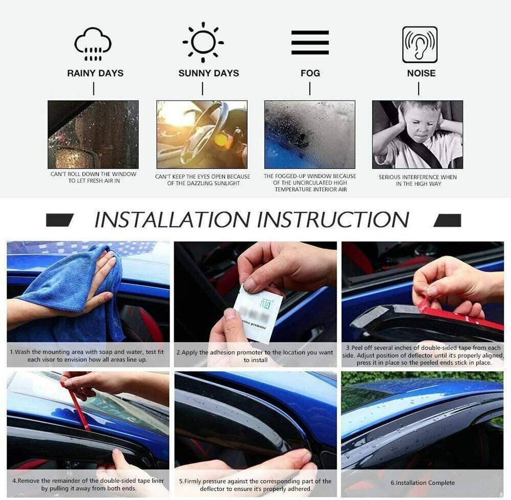 Window visor installation instruction guide for adhesive vent rain guards