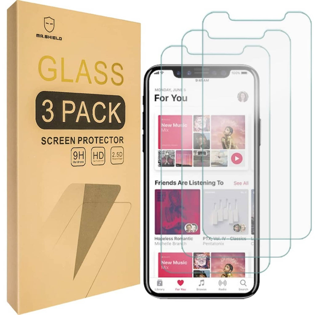 Mr.shield Glass 3 pack screen protectors shown on iPhone front