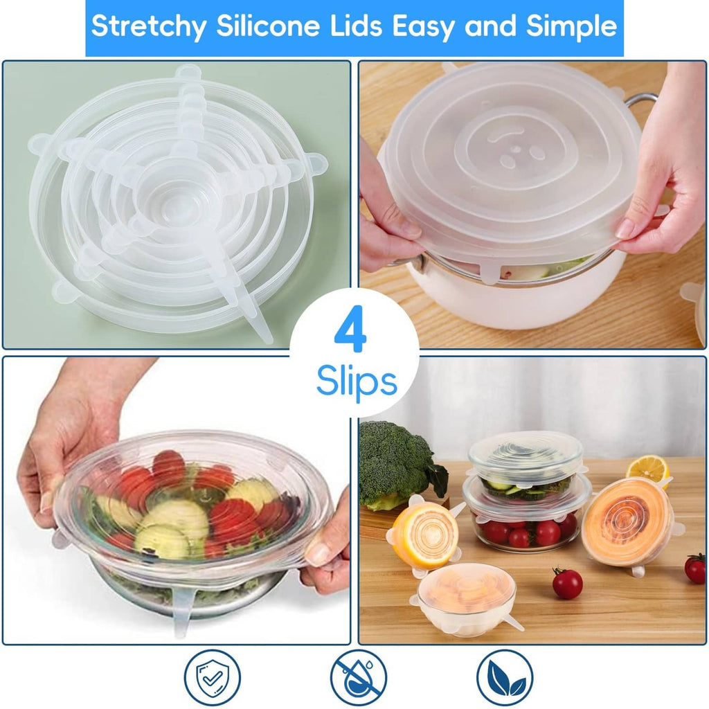 Stack of white translucent silicone stretch lids for bowls and food containers