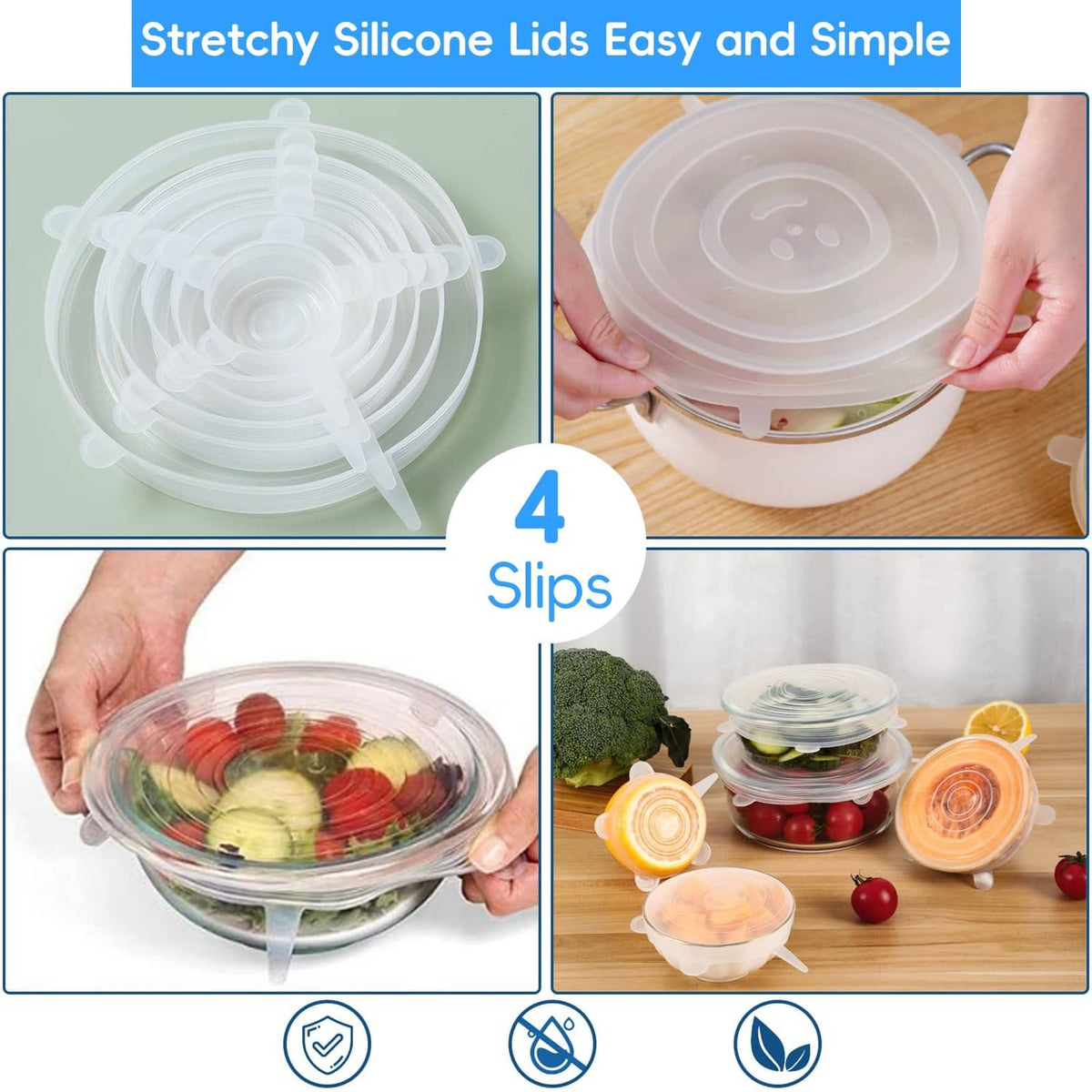Stack of white translucent silicone stretch lids for bowls and food containers