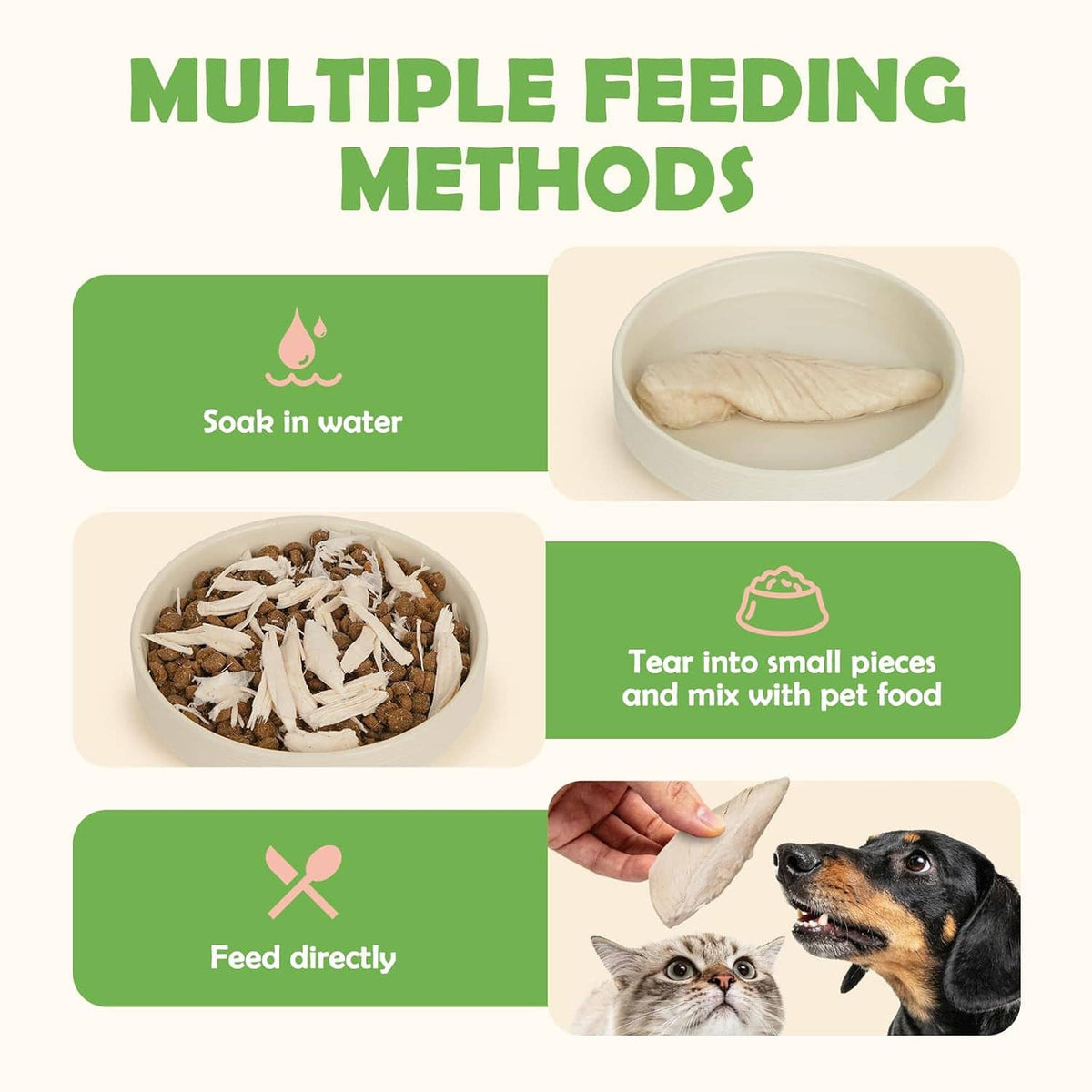 Freeze-dried chicken breast strips with a small bowl of treats
