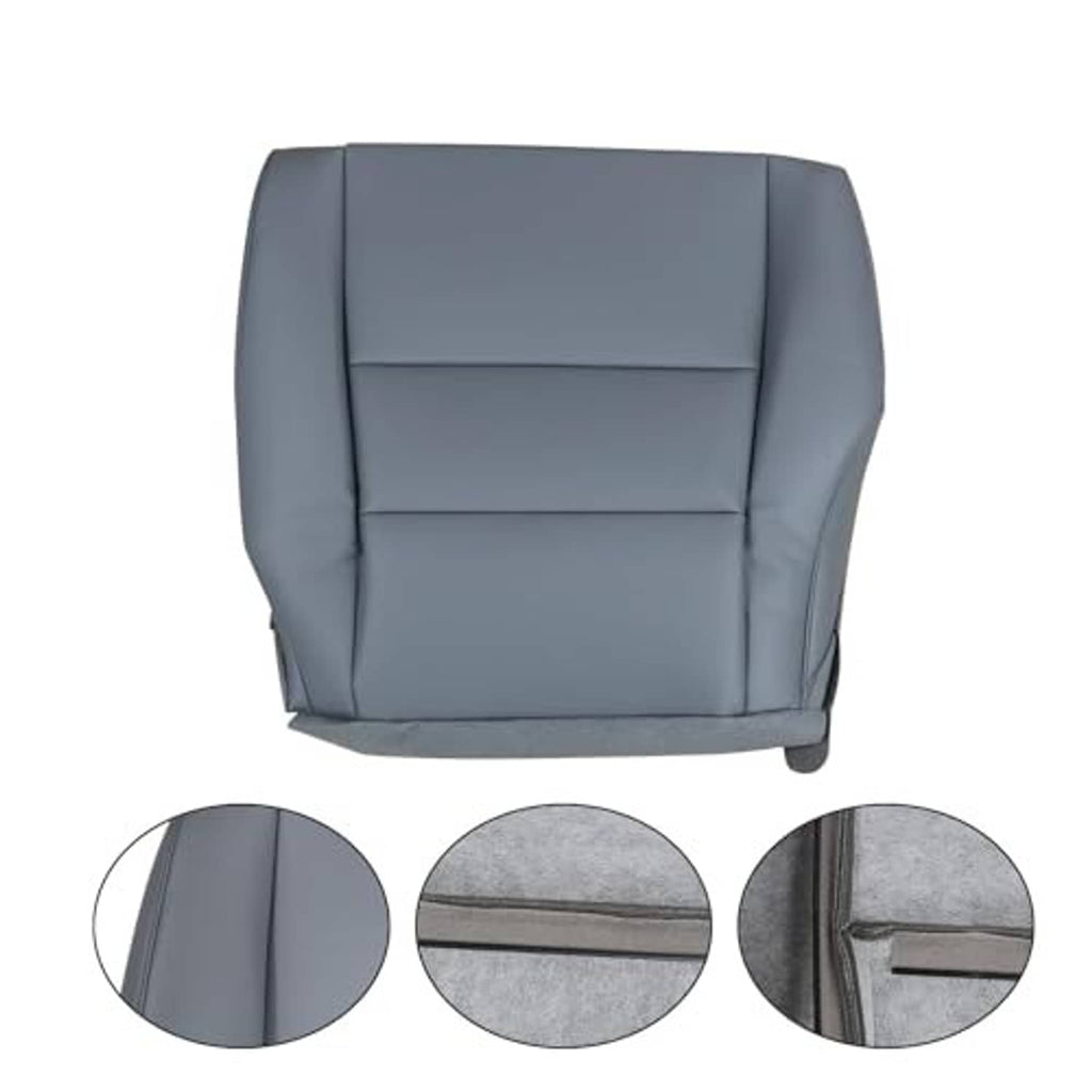 Front driver-side seat cover, dark gray leather-look with front seam panel and bottom flap.