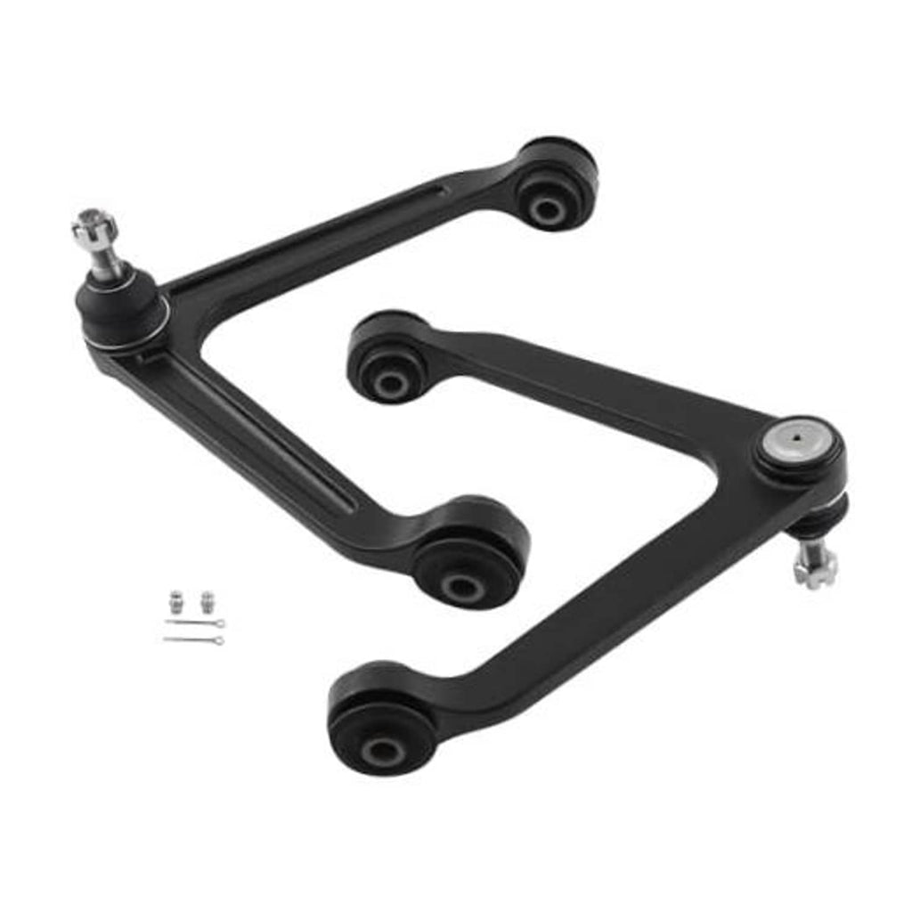 Front upper control arm set with ball joints, black metal links and rubber boots