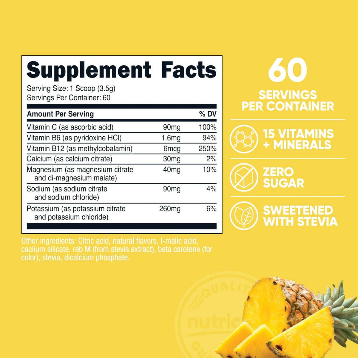Supplement Facts label on Nutricost electrolytes powder, 60 servings per container