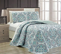 Reversible oversized bedspread set with blue-and-teal medallion print and matching pillow sham