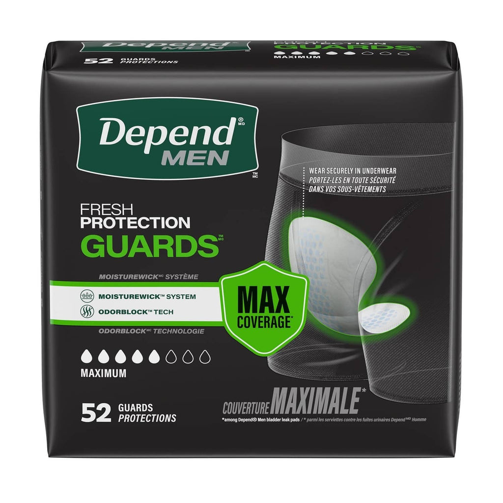 Incontinence guards for men in dark packaging with green Fresh Protection design