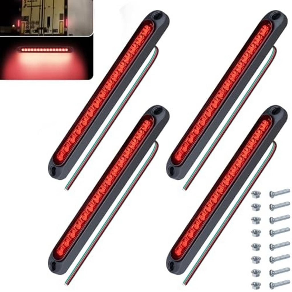 Four red LED trailer tail light bars, black housings, with mounting screws included