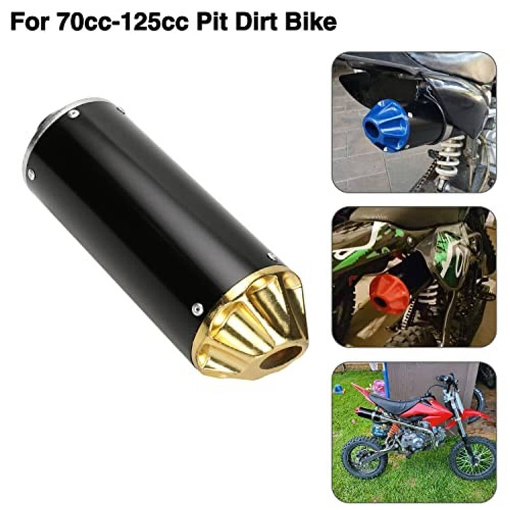 Black exhaust muffler silencer with gold outlet end for pit dirt bike 70cc–125cc