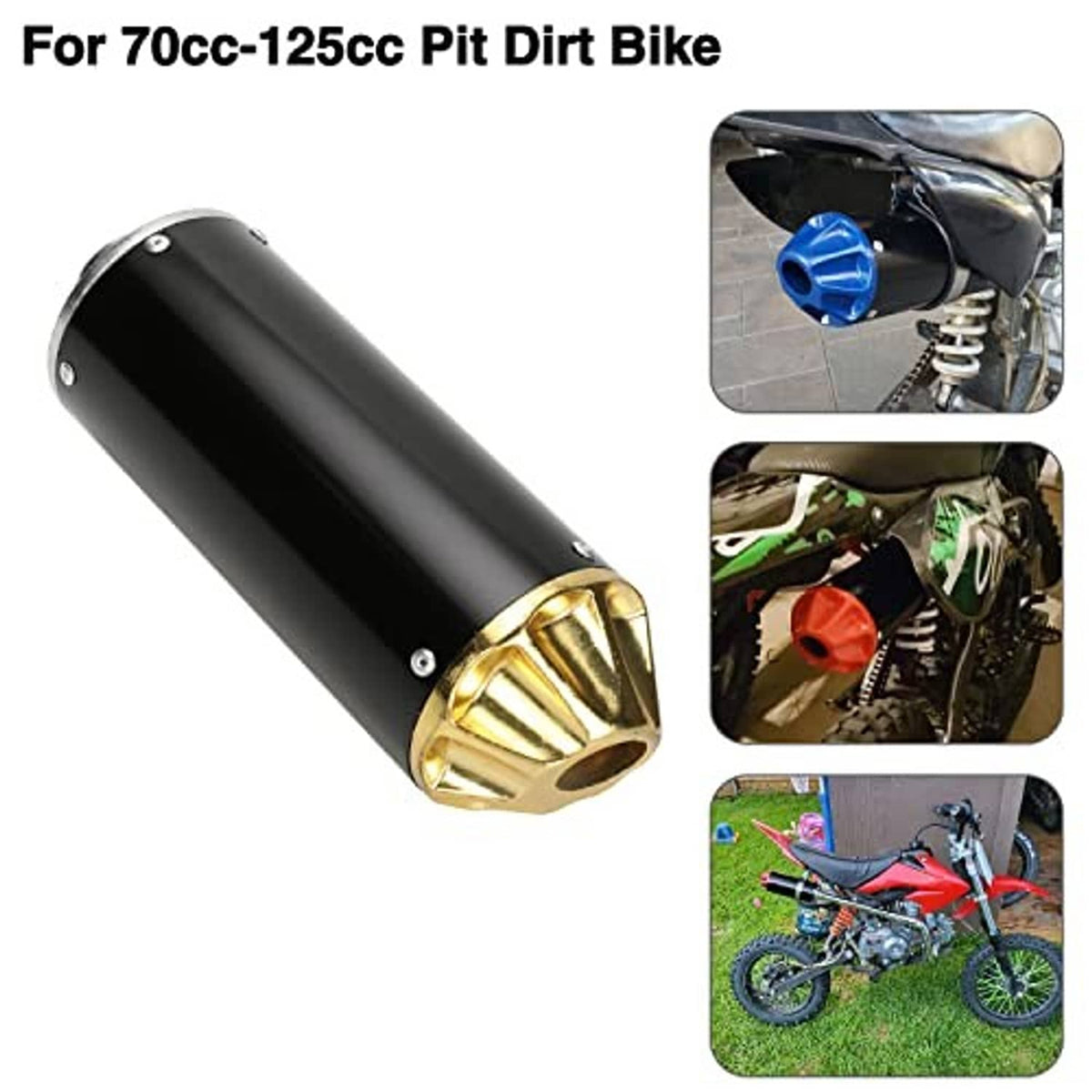 Black exhaust muffler silencer with gold outlet end for pit dirt bike 70cc–125cc